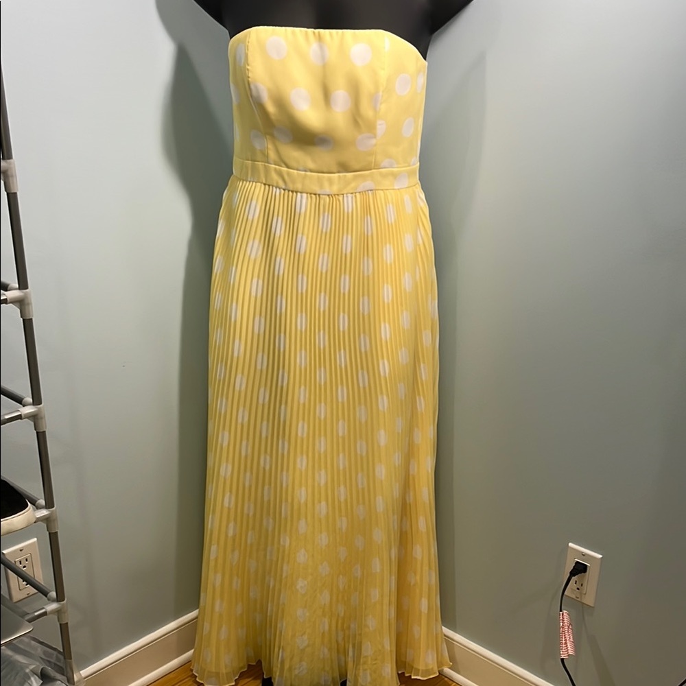 Kay Unger Yellow Strapless Polka Dot Dress